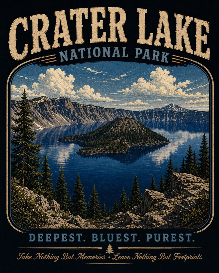 Crater Lake blue depths artwork from National Park Gift Shop
